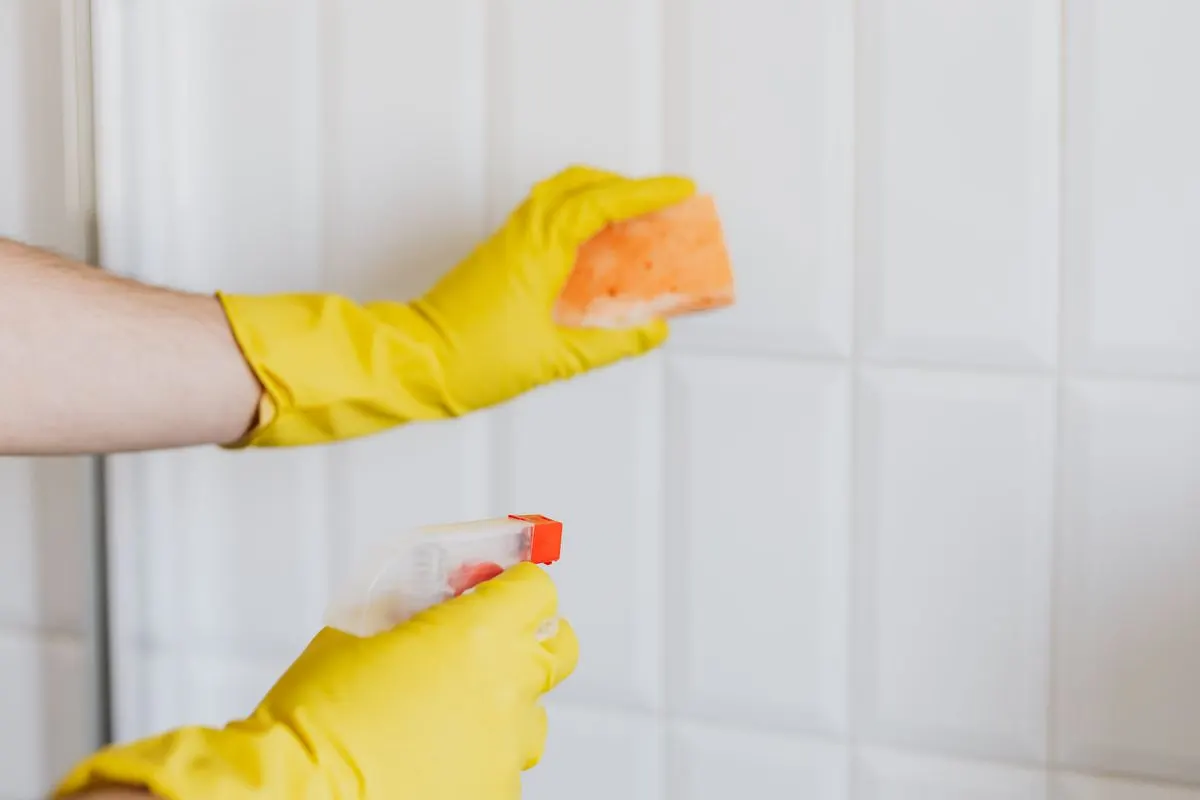 Scrubbing bathroom tiles